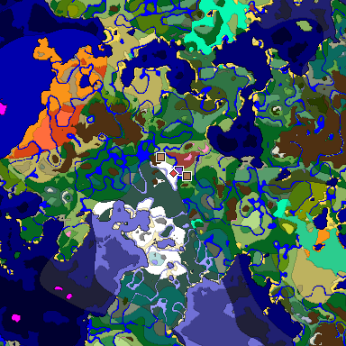 Predicted biome map of Java 26.3 seed -4223206376256537693 around estimated spawn
