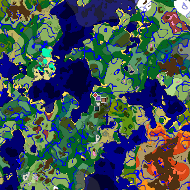 Predicted biome map of Java 26.3 seed 5394191049300075885 around estimated spawn
