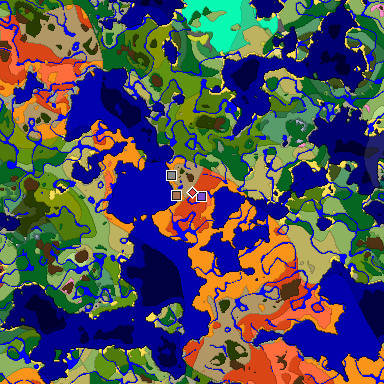 Predicted biome map of Java 26.3 seed 8145701527184643606 around estimated spawn