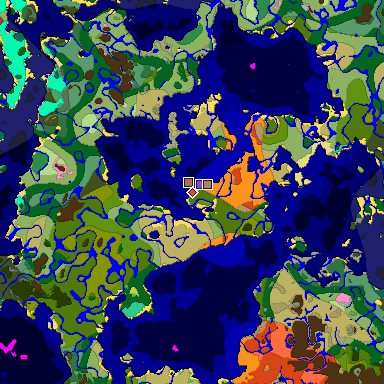 Predicted biome map of Java 26.3 seed -4342606881089800378 around estimated spawn