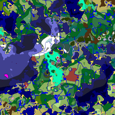 Predicted biome map of Java 26.3 seed -4920132627363540905 around estimated spawn