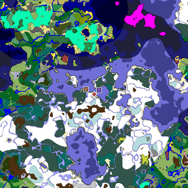 Predicted biome map of Java 26.3 seed 9193920108747410099 around estimated spawn