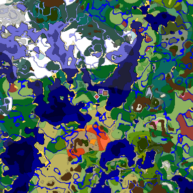 Predicted biome map of Java 26.3 seed -8247024891552681596 around estimated spawn