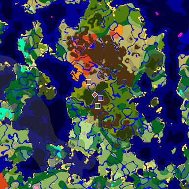 Predicted biome map of Java 26.3 seed -2926054105424976275 around estimated spawn