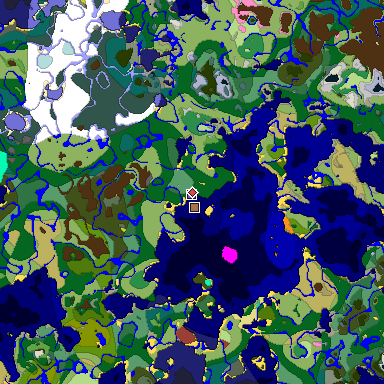 Predicted biome map of Java 26.3 seed 3885652805076930502 around estimated spawn