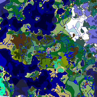 Predicted biome map of Java 26.3 seed 623017256063548889 around estimated spawn