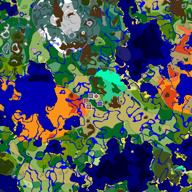 Predicted biome map of Java 26.3 seed -3295122875484064656 around estimated spawn