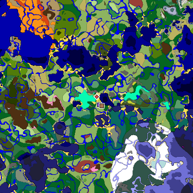 Predicted biome map of Java 26.3 seed 7776231914135113145 around estimated spawn