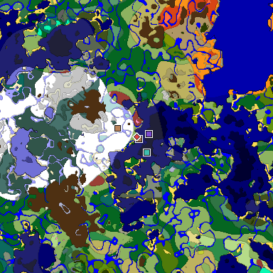 Predicted biome map of Java 26.3 seed -888838021745411445 around estimated spawn