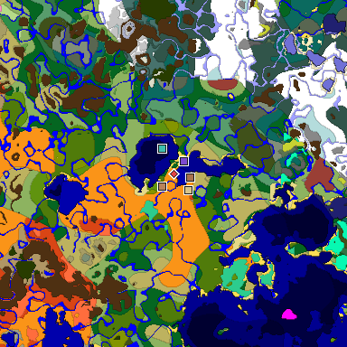 Predicted biome map of Java 26.3 seed -7644286827431363501 around estimated spawn