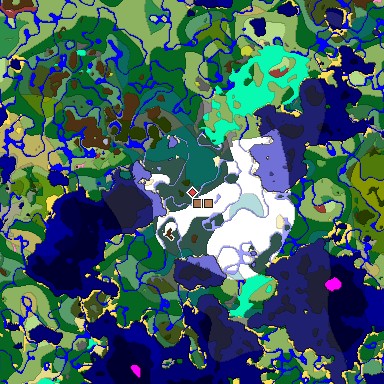 Predicted biome map of Java 26.3 seed 4265808787721839633 around estimated spawn