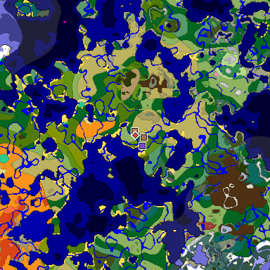 Predicted biome map of Java 26.3 seed -4252861629248523155 around estimated spawn