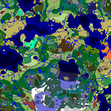 Predicted biome map of Java 26.3 seed -4657111367452250632 around estimated spawn