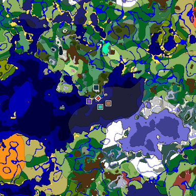 Predicted biome map of Java 26.3 seed 5337704415365109214 around estimated spawn