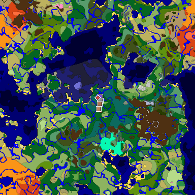 Predicted biome map of Java 26.3 seed -6914441975469356354 around estimated spawn