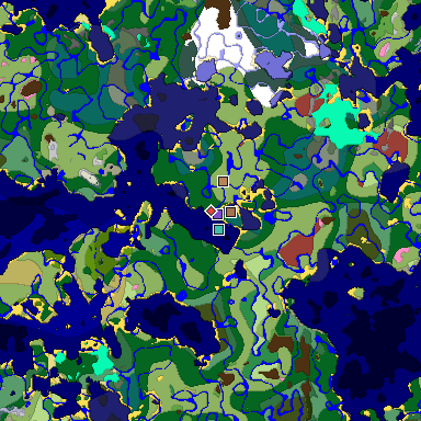Predicted biome map of Java 26.3 seed 4141723750016833684 around estimated spawn