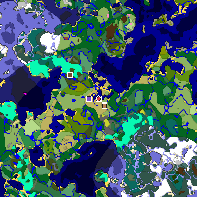 Predicted biome map of Java 26.3 seed -896779242341787858 around estimated spawn