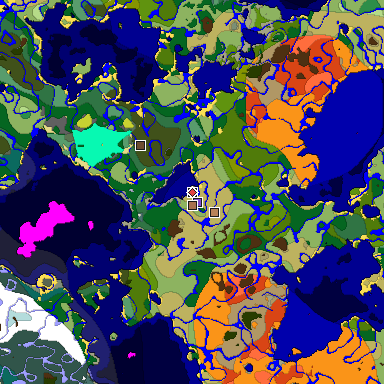 Predicted biome map of Java 26.3 seed -6957897605354345893 around estimated spawn