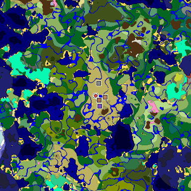 Predicted biome map of Java 26.3 seed -7338832018006436074 around estimated spawn