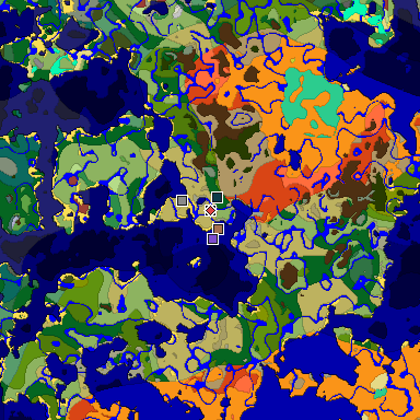 Predicted biome map of Java 26.3 seed -8498854413449740080 around estimated spawn