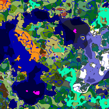 Predicted biome map of Java 26.3 seed -8852235187953446654 around estimated spawn