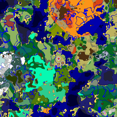 Predicted biome map of Java 26.3 seed 3839760614894004553 around estimated spawn
