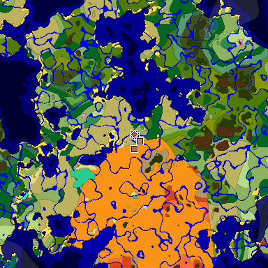 Predicted biome map of Java 26.3 seed -2463127841627605419 around estimated spawn