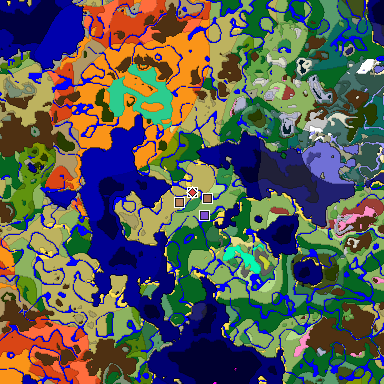 Predicted biome map of Java 26.3 seed 6358451159359306600 around estimated spawn