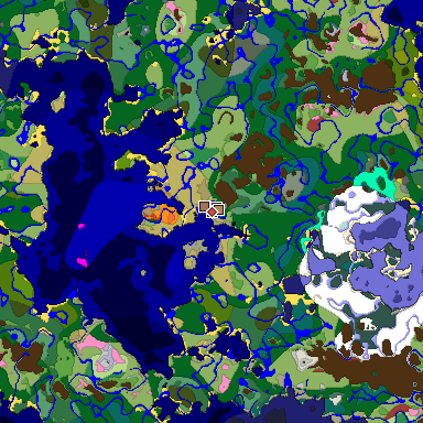 Predicted biome map of Java 26.3 seed -3203507288177778186 around estimated spawn