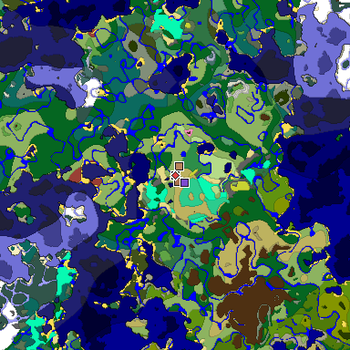 Predicted biome map of Java 26.3 seed 5751294791043750080 around estimated spawn