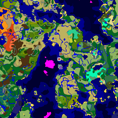 Predicted biome map of Java 26.3 seed 9010627346119076718 around estimated spawn