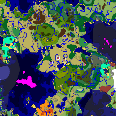 Predicted biome map of Java 26.3 seed 7736788697735662642 around estimated spawn