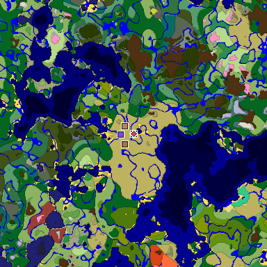 Predicted biome map of Java 26.3 seed 3032511479119626787 around estimated spawn