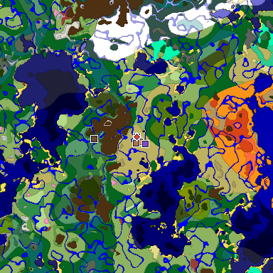 Predicted biome map of Java 26.3 seed 2878539279193639708 around estimated spawn
