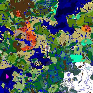 Predicted biome map of Java 26.3 seed -6766292275278641935 around estimated spawn