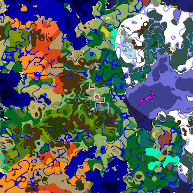 Predicted biome map of Java 26.3 seed -3357037261725835551 around estimated spawn