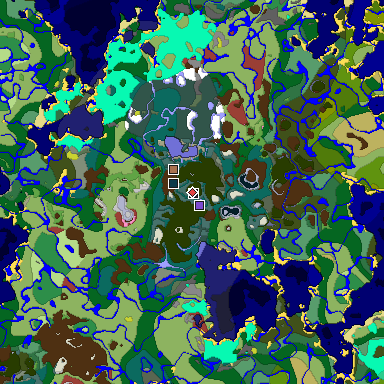 Predicted biome map of Java 26.3 seed -4955280159368794087 around estimated spawn