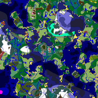 Predicted biome map of Java 26.3 seed 7232283218945494575 around estimated spawn