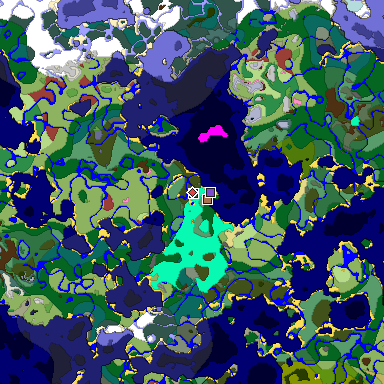 Predicted biome map of Java 26.3 seed -323815877362395190 around estimated spawn