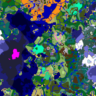 Predicted biome map of Java 26.3 seed -8527307888163594845 around estimated spawn