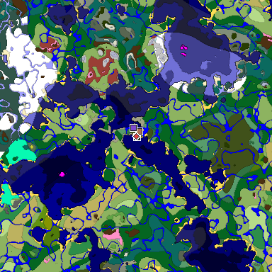 Predicted biome map of Java 26.3 seed 3436004424751520584 around estimated spawn