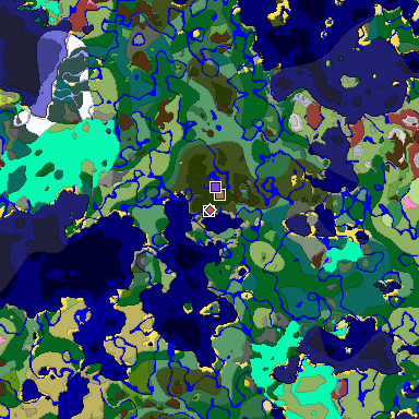 Predicted biome map of Java 26.3 seed 6890657013240656815 around estimated spawn