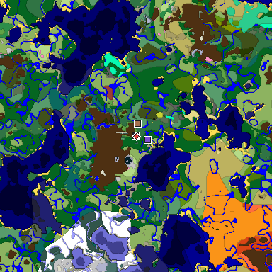 Predicted biome map of Java 26.3 seed 5773178745056008485 around estimated spawn