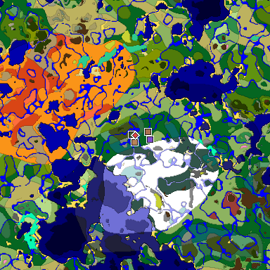 Predicted biome map of Java 26.3 seed 7442400518705394574 around estimated spawn
