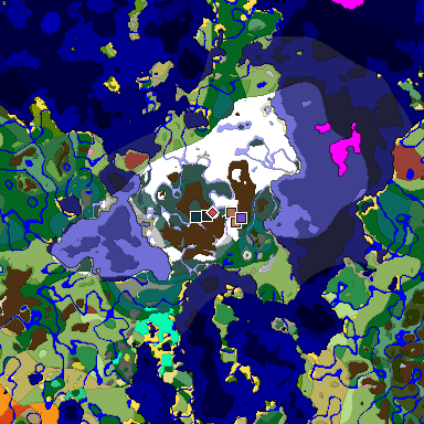 Predicted biome map of Java 26.3 seed 9120338826045081319 around estimated spawn