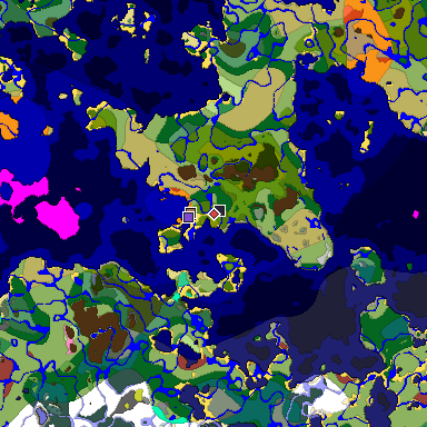 Predicted biome map of Java 26.3 seed -4084380052327921402 around estimated spawn
