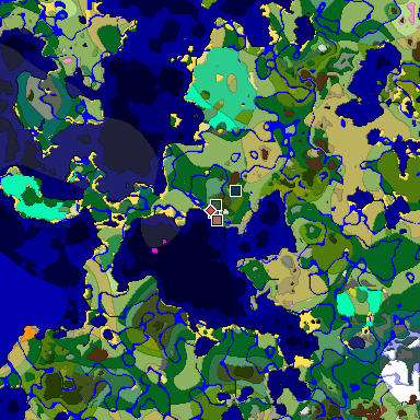 Predicted biome map of Java 26.3 seed 6050202340177796336 around estimated spawn