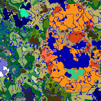 Predicted biome map of Java 26.3 seed 8466264506038291952 around estimated spawn