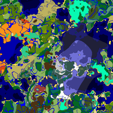 Predicted biome map of Java 26.3 seed 5703251472766555397 around estimated spawn