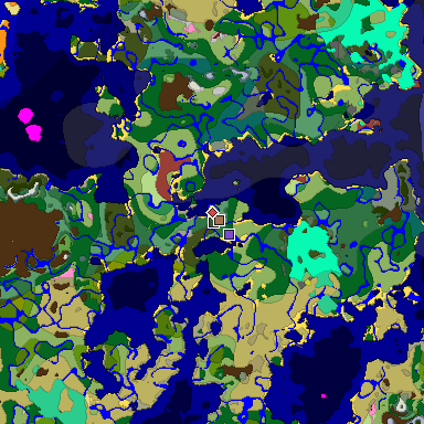 Predicted biome map of Java 26.3 seed 5008448701238419990 around estimated spawn